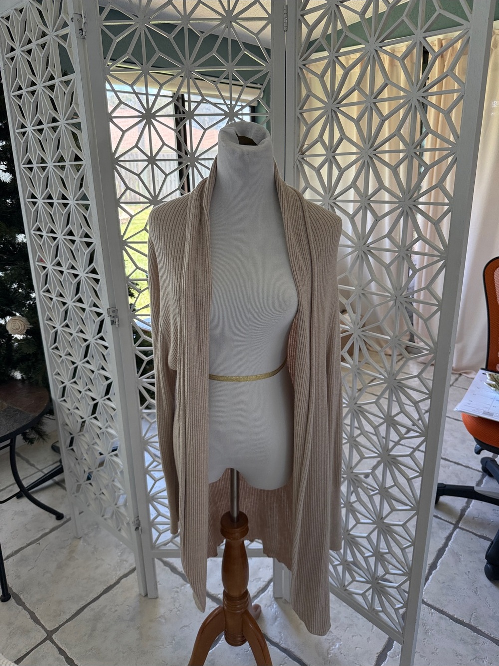 Leith Open-Front Ribbed Cardigan in Beige Taupe